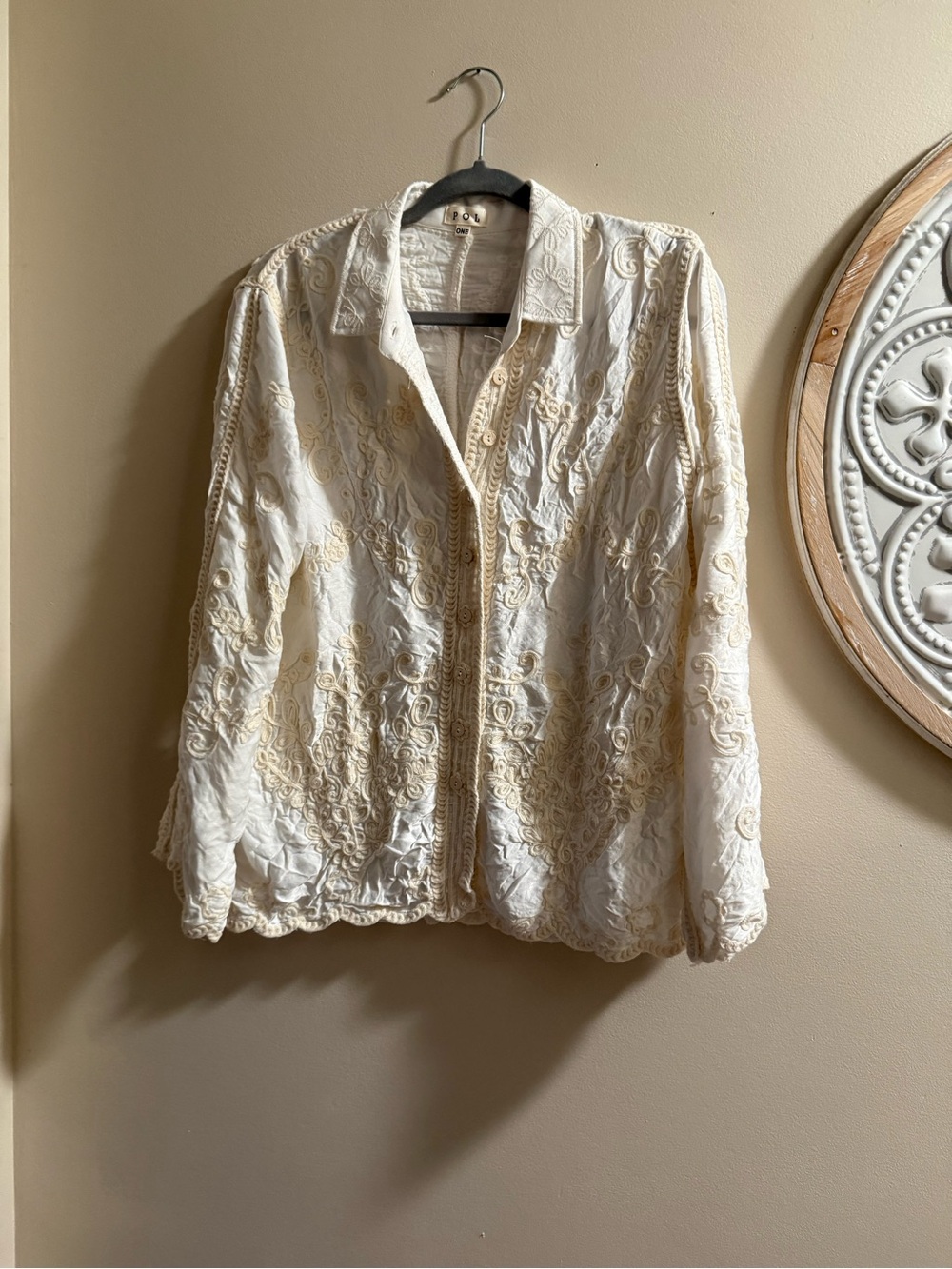 POL Cream Embroidered Women's Blazer